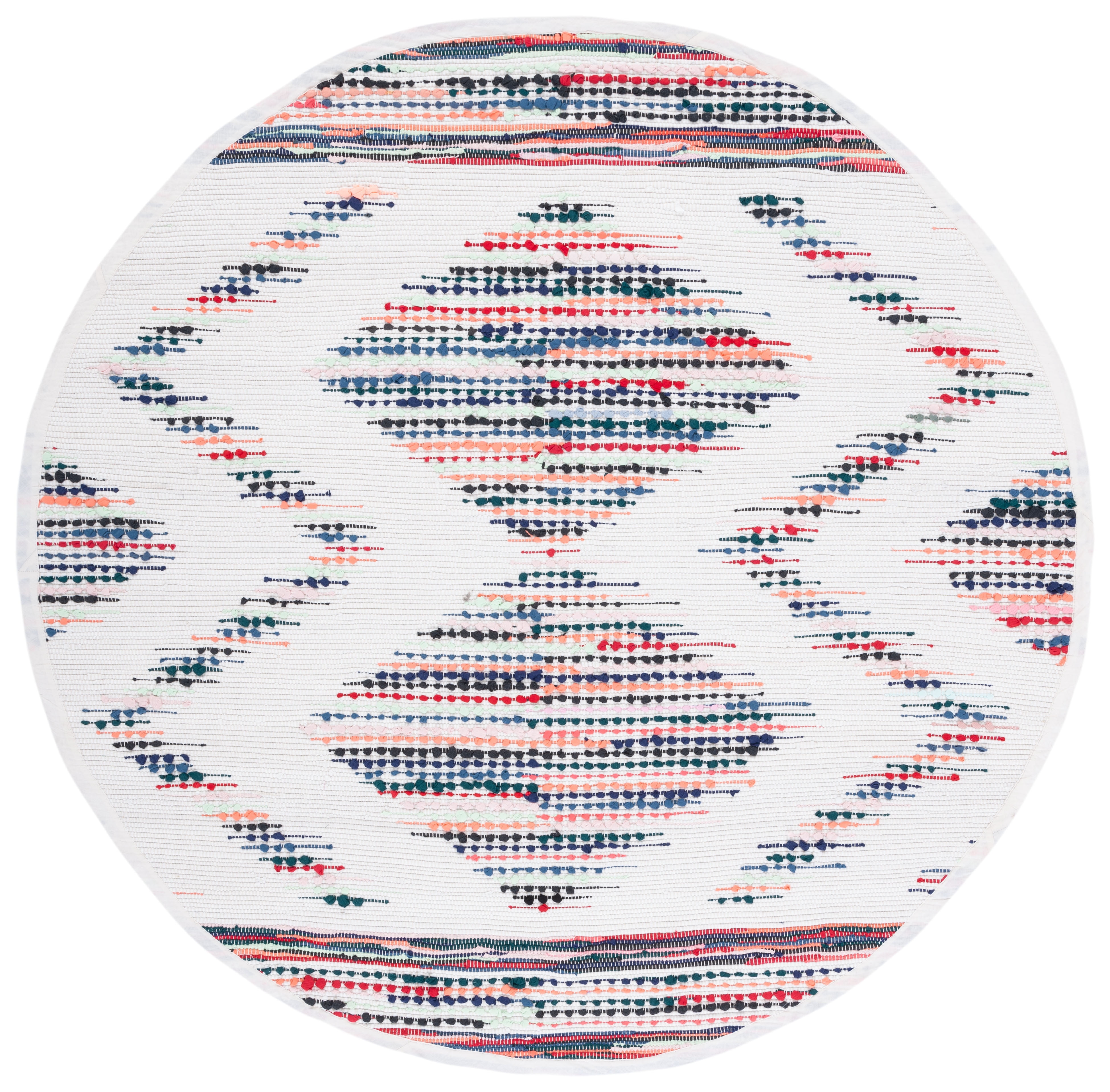 SAFAVIEH Montauk Rayen Diamond Area Rug, Ivory/Blue, 6' x 6' Round