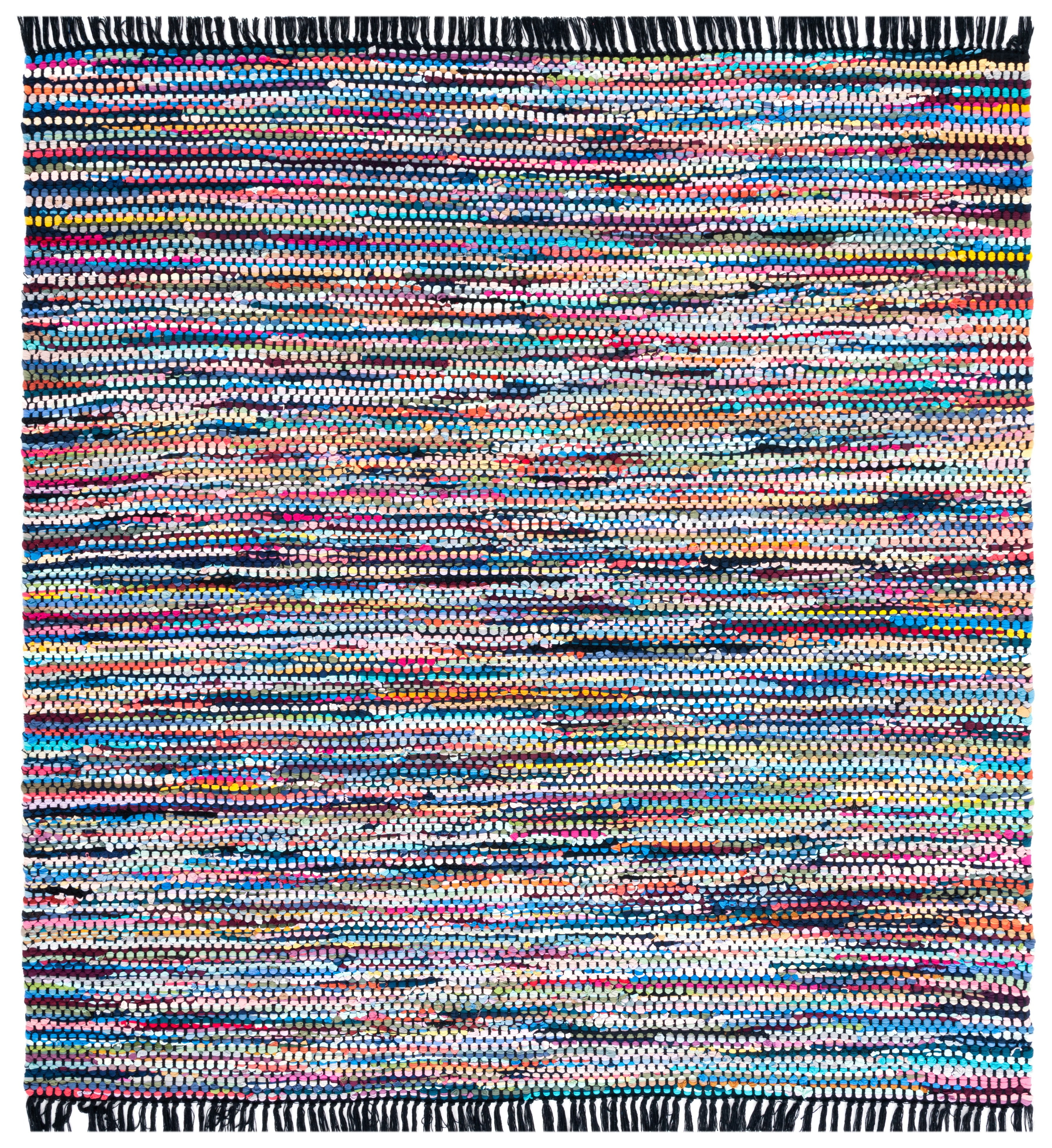 Coastal Charm Black Cotton 6' Square Handwoven Rug
