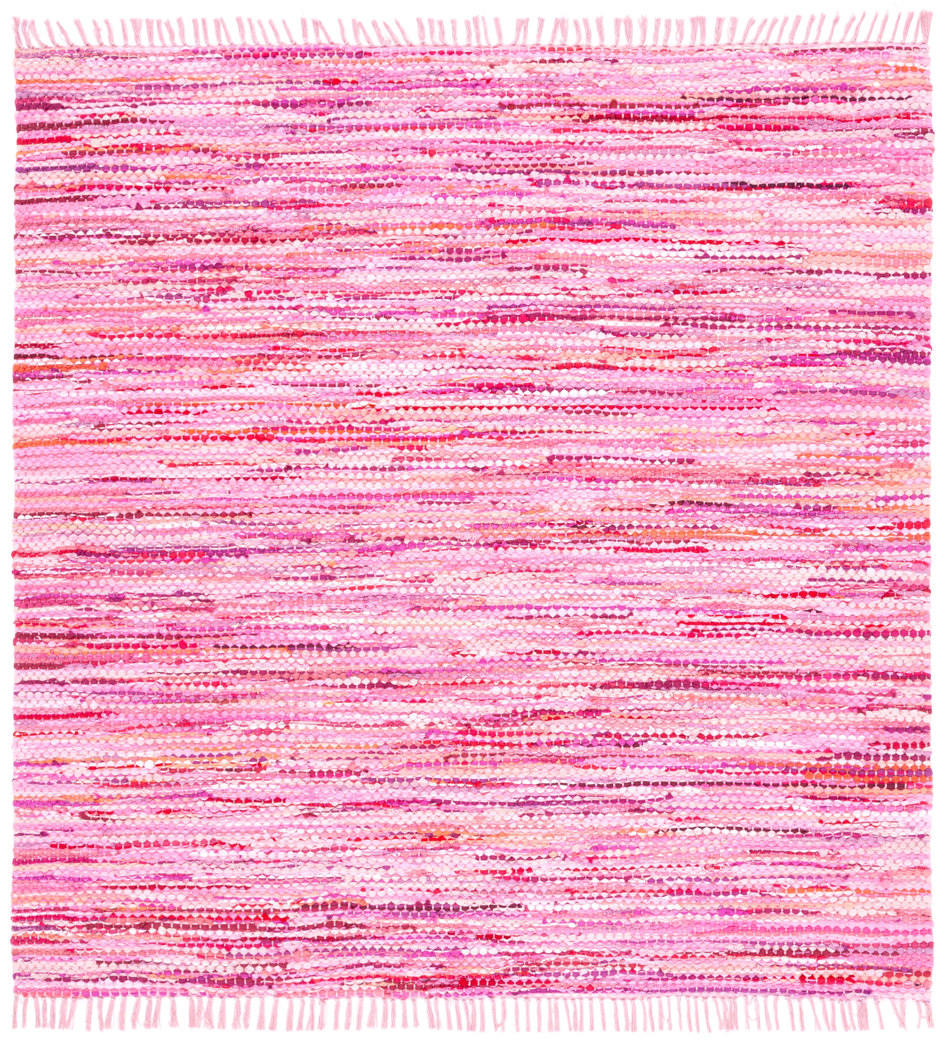 Coastal Charm Red Cotton 6' Square Handwoven Area Rug