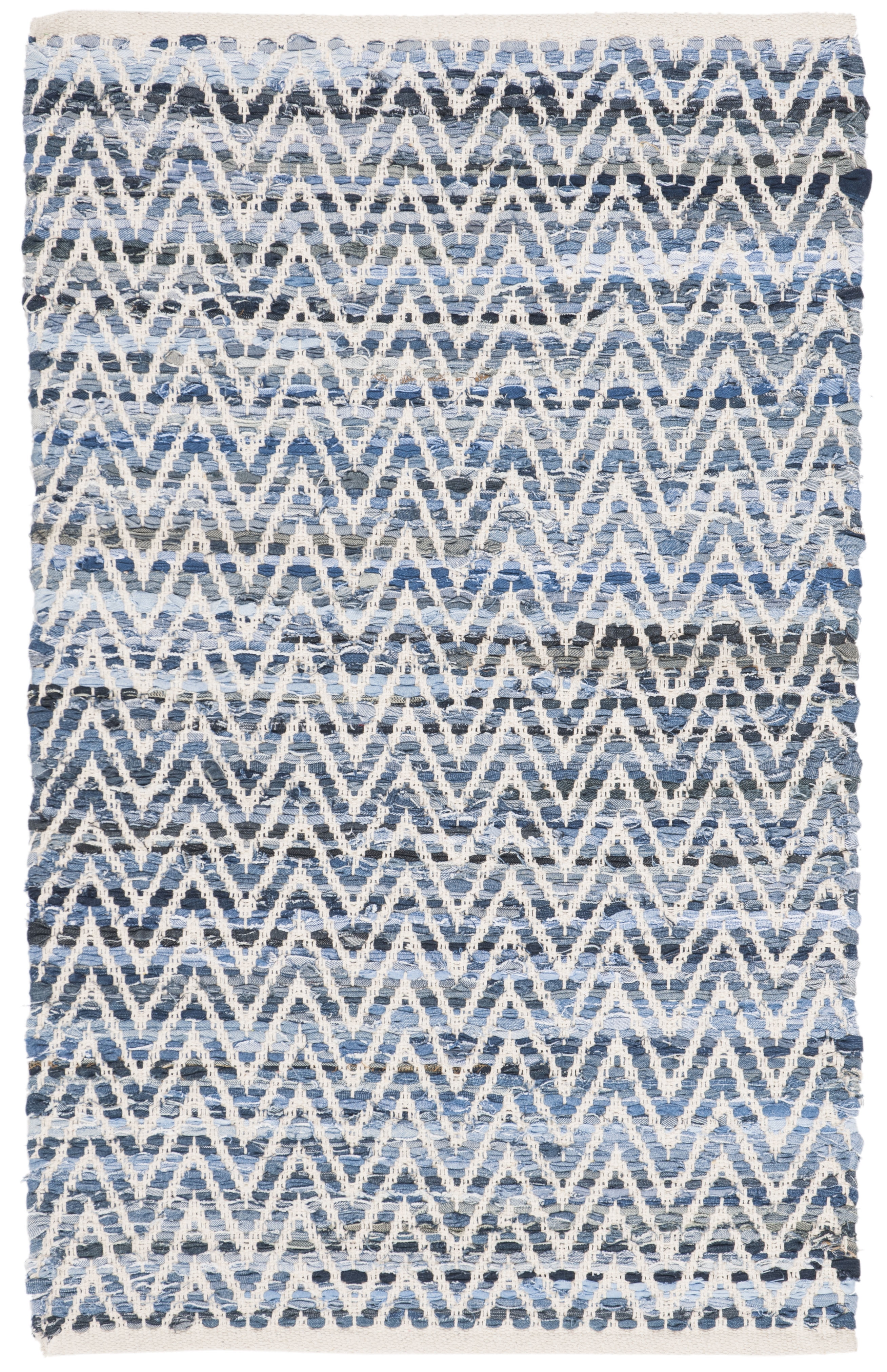 Turquoise and Ivory Cotton-Synthetic 3' x 5' Reversible Flat Woven Rug