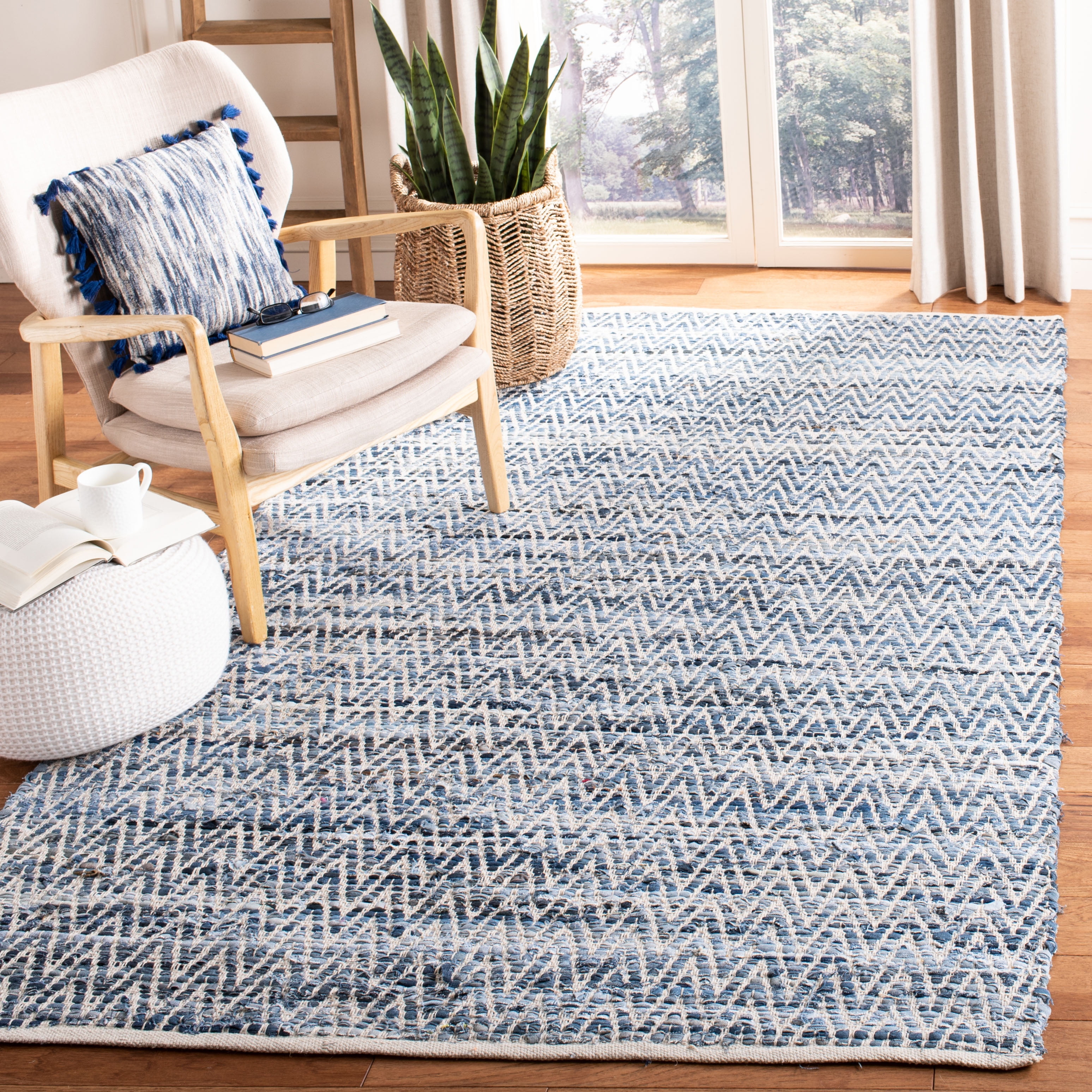 Montauk Blue Handwoven Cotton Flatweave Area Rug 5' x 8'