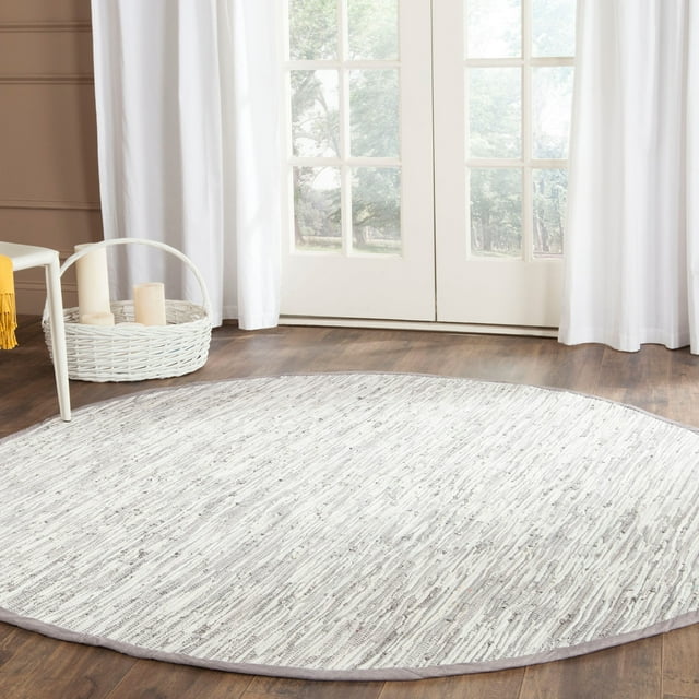SAFAVIEH Montauk Rosalind Striped Braided Cotton Area Rug, Silver, 4' x