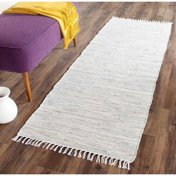 SAFAVIEH Montauk Rosalind Striped Braided Cotton Runner Rug, Silver, 2'3" x 5'