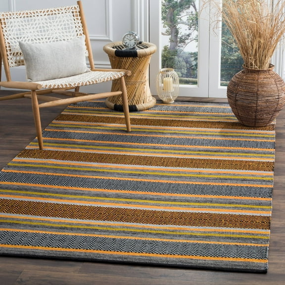 SAFAVIEH Montauk Rothesay Striped Soft Braided Cotton Area Rug, Navy/Multi, 5' x 8'