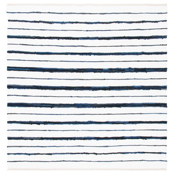 SAFAVIEH Montauk Rowena Striped Area Rug, Navy/Ivory, 6' x 6' Square