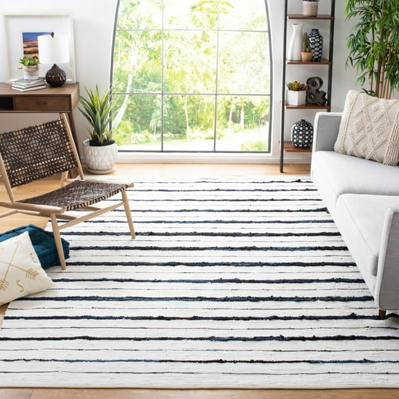 SAFAVIEH Montauk Rowena Striped Area Rug, Navy/Ivory, 6' x 9'