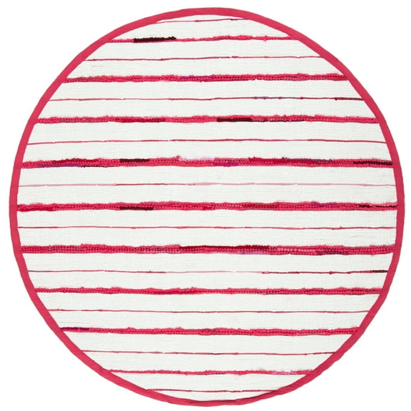 SAFAVIEH Montauk Rowena Striped Area Rug, Red/Ivory, 6' x 6' Round