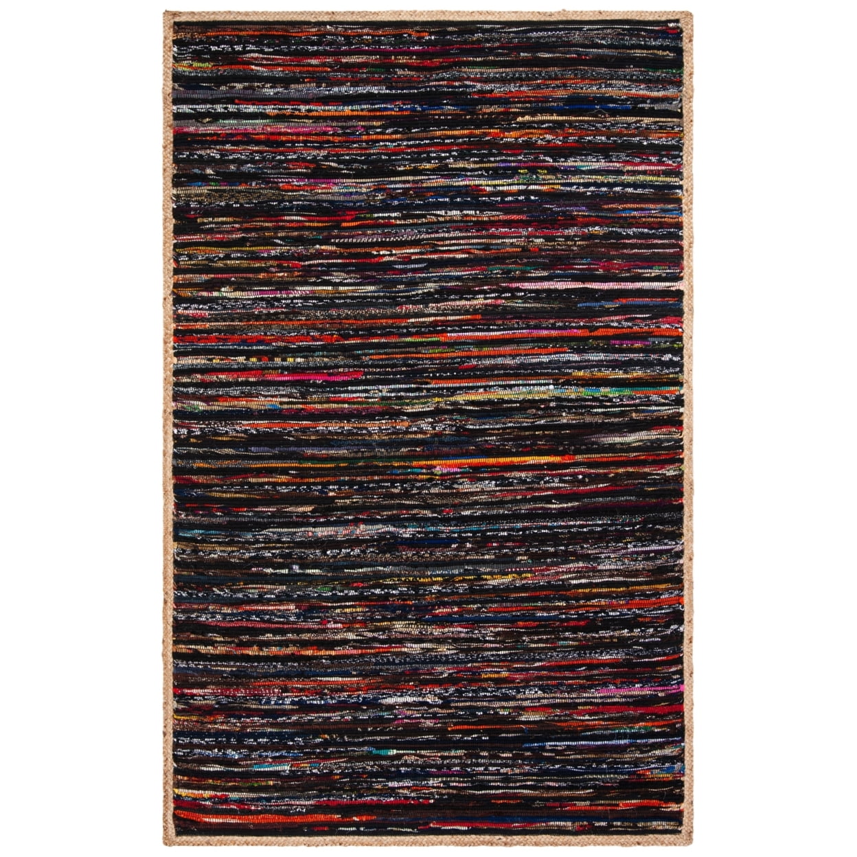 Coastal Charm Black Cotton Handwoven Ikat Area Rug - 5' x 8'