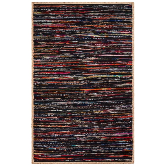 SAFAVIEH Montauk Rowland Abstract Striped Area Rug, Black/Natural, 5' x 8'