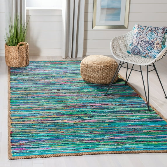 SAFAVIEH Montauk Rowland Abstract Striped Area Rug, Green/Natural, 3' x 5'