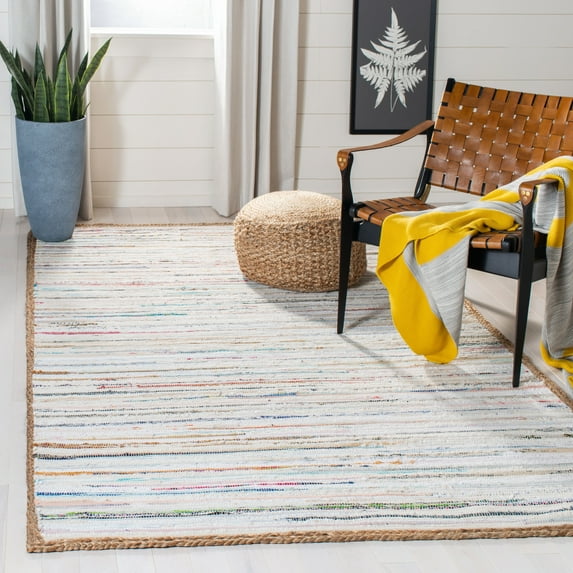 SAFAVIEH Montauk Rowland Abstract Striped Area Rug, Grey/Natural, 8' x 10'