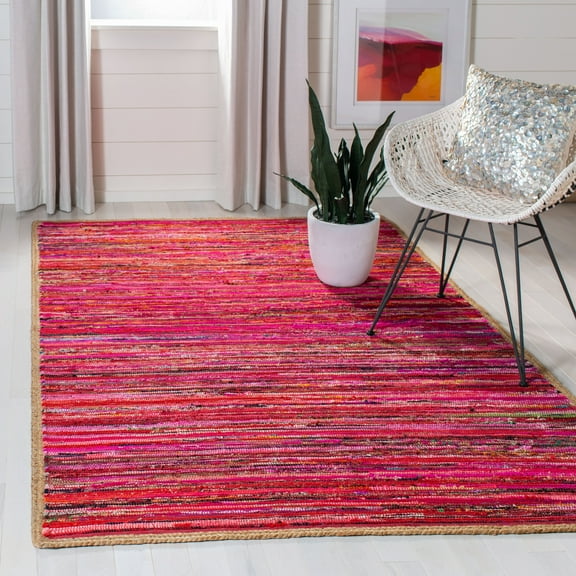 SAFAVIEH Montauk Rowland Abstract Striped Area Rug, Red/Natural, 8' x 10'