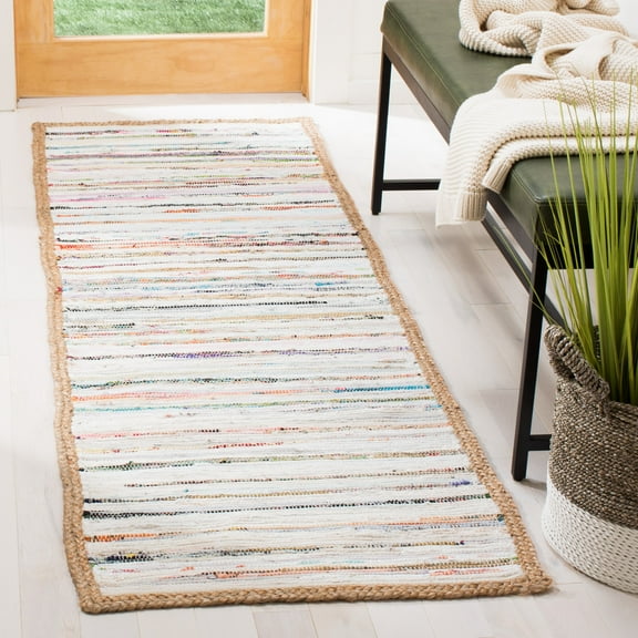 SAFAVIEH Montauk Rowland Abstract Striped Runner Rug, Grey/Natural, 2'3" x 7'