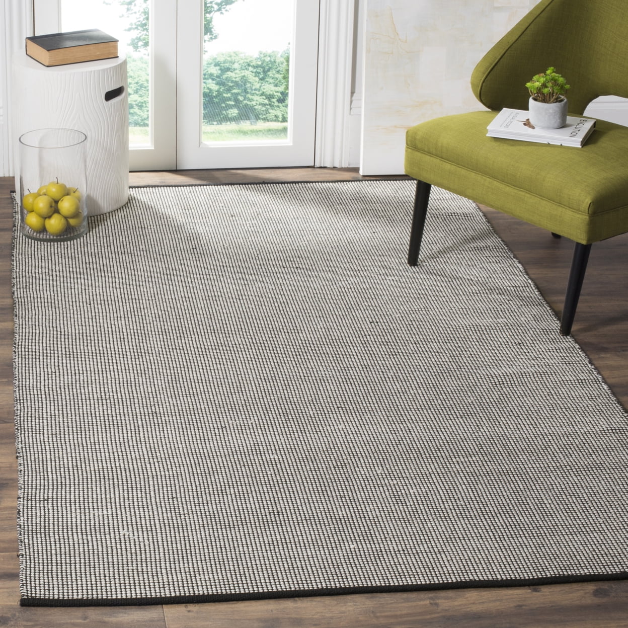 Coastal Breeze Ivory/Black Cotton 8' Round Area Rug