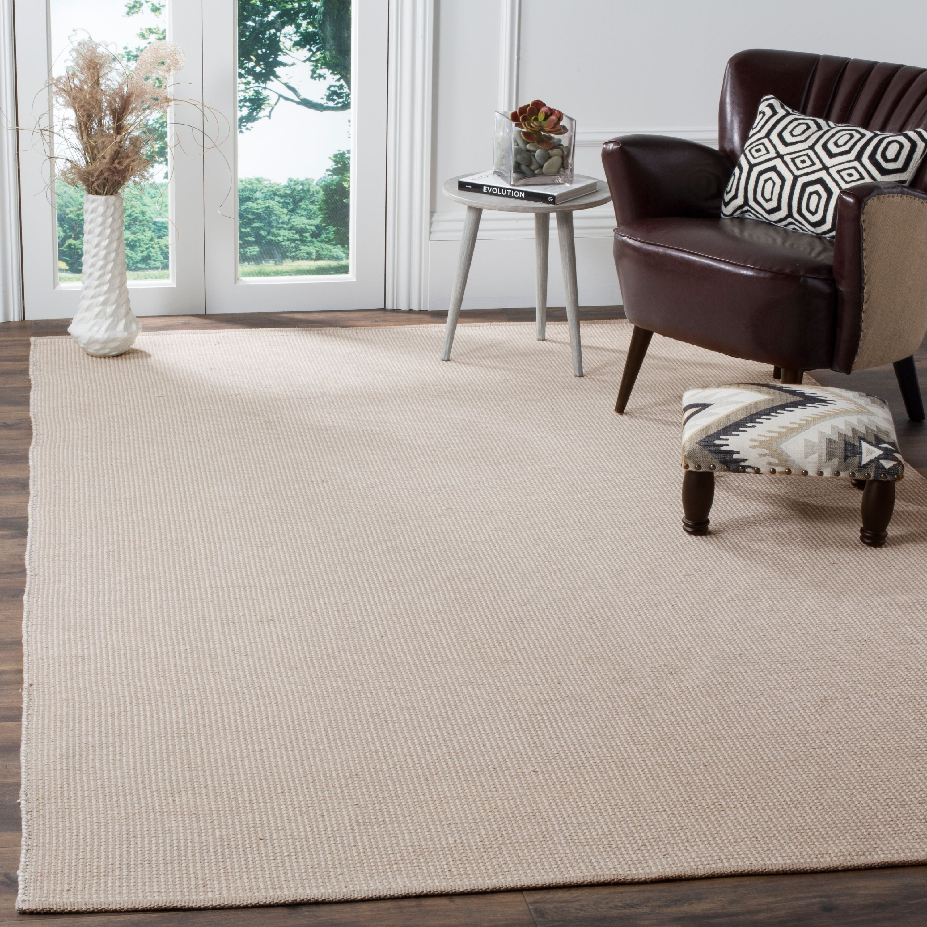 Ivory and Grey Handwoven Wool Cotton Area Rug, 10' x 14'