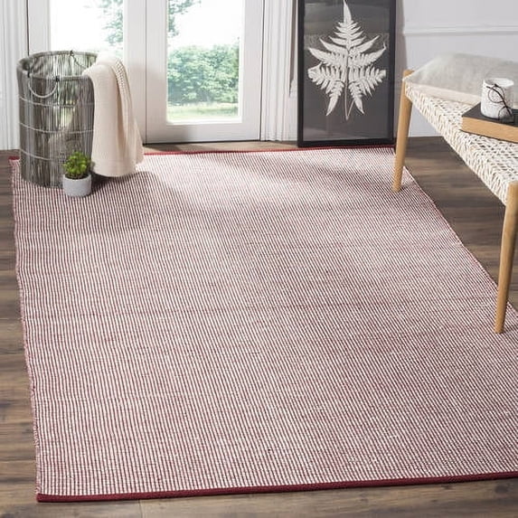 SAFAVIEH Montauk Sampson Geometric Dots Cotton Area Rug, Ivory/Red, 6' x 6' Square