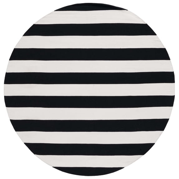 SAFAVIEH Montauk Saranna Geometric Cotton Area Rug, Black/Ivory, 7' x 7' Round