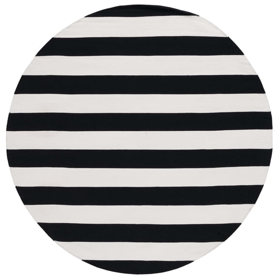 SAFAVIEH Montauk Saranna Geometric Cotton Area Rug, Black/Ivory, 9' x 9' Round