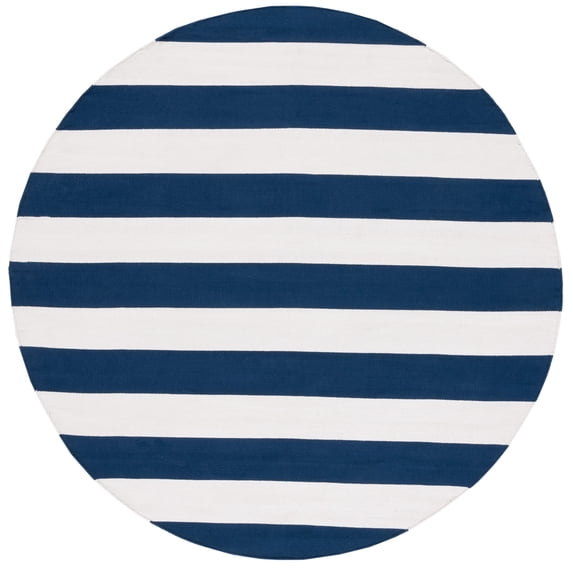 SAFAVIEH Montauk Saranna Geometric Cotton Area Rug, Navy/Ivory, 8' x 8' Round