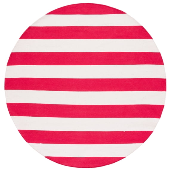 SAFAVIEH Montauk Saranna Geometric Cotton Area Rug, Red/Ivory, 4' x 4' Round