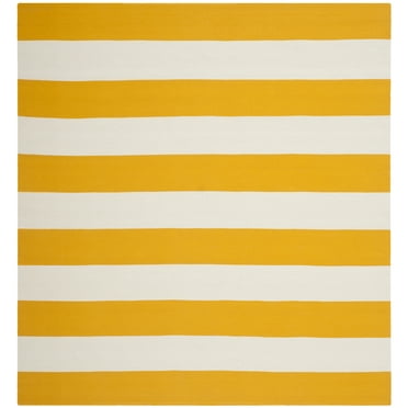 SAFAVIEH Montauk Saranna Geometric Cotton Area Rug, Yellow/Ivory, 3' x 3' Square