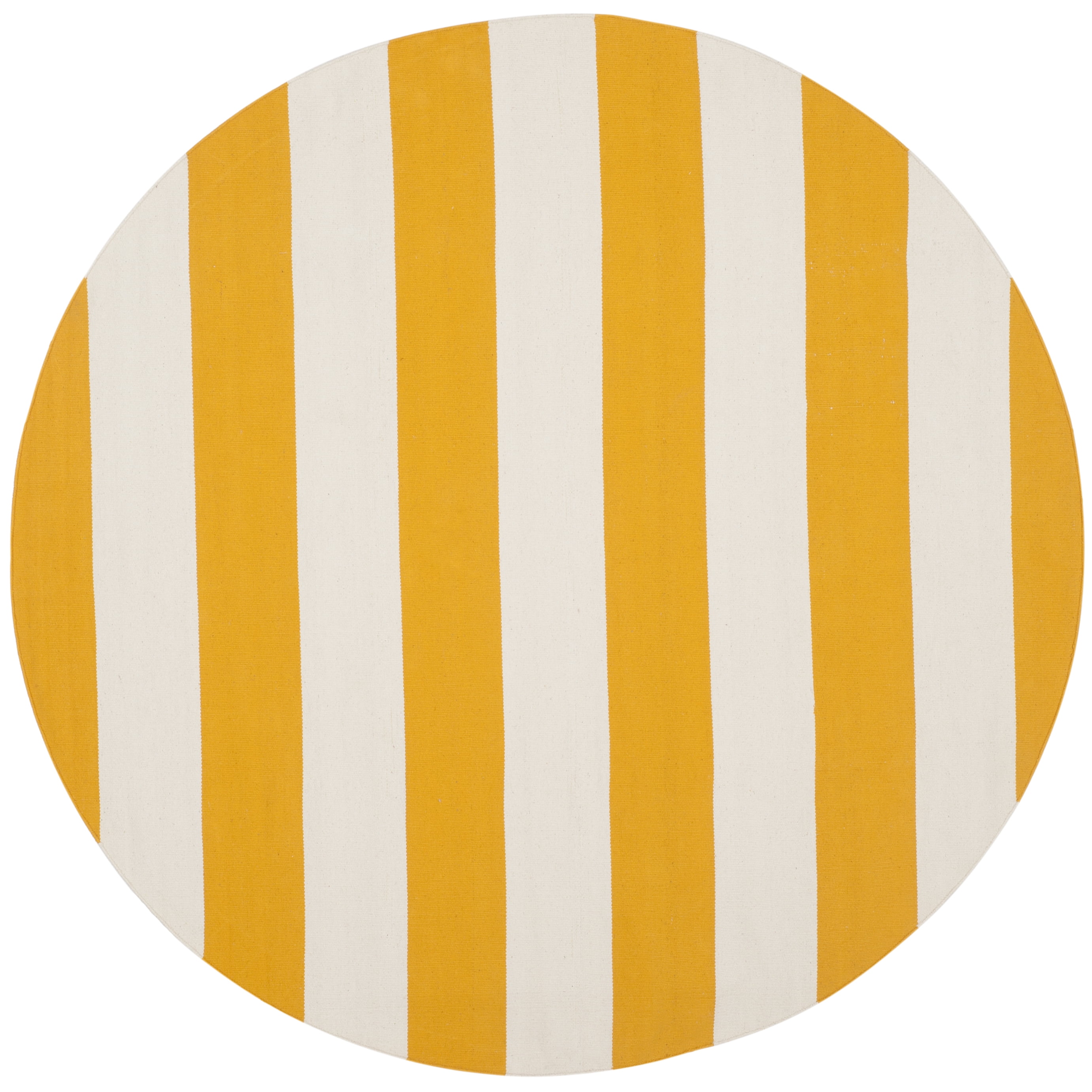 SAFAVIEH Montauk Saranna Geometric Cotton Area Rug, Yellow/Ivory, 5' x 5' Round