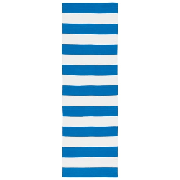 SAFAVIEH Montauk Saranna Geometric Cotton Runner Rug, Blue/Ivory, 2'3" x 12'