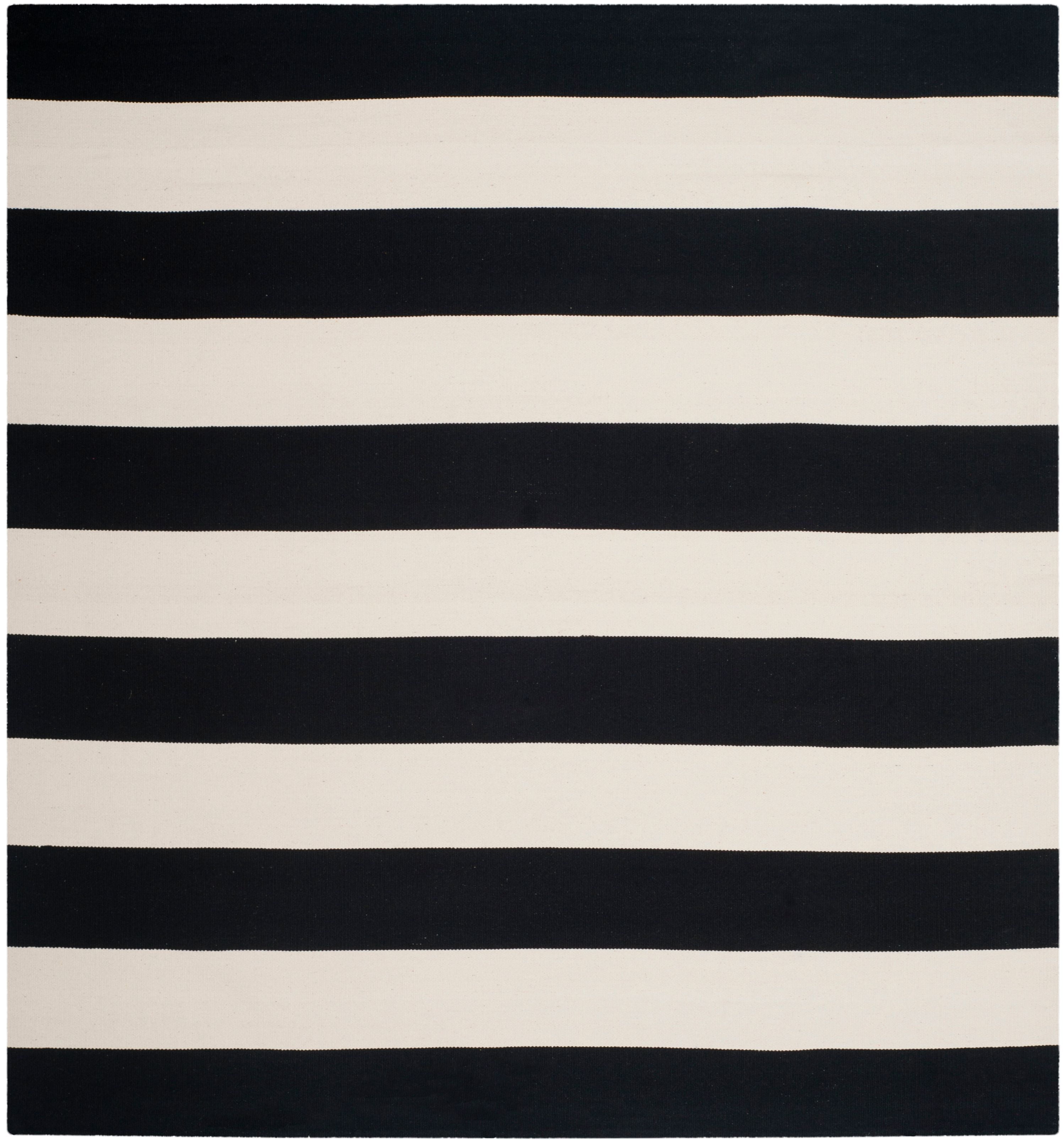 Coastal Charm Black and Ivory Cotton 4' Square Handwoven Rug