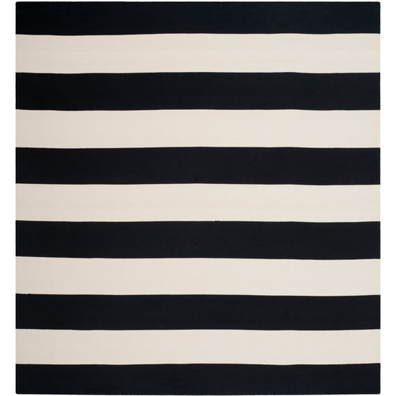 SAFAVIEH Montauk Saranna Striped Cotton Area Rug, Black/Ivory, 4' x 4' Square