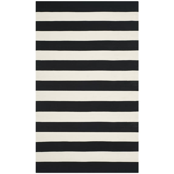SAFAVIEH Montauk Saranna Striped Cotton Area Rug, Black/Ivory, 5' x 8'