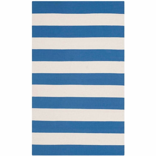 SAFAVIEH Montauk Saranna Striped Cotton Area Rug, Blue/Ivory, 3' x 5'