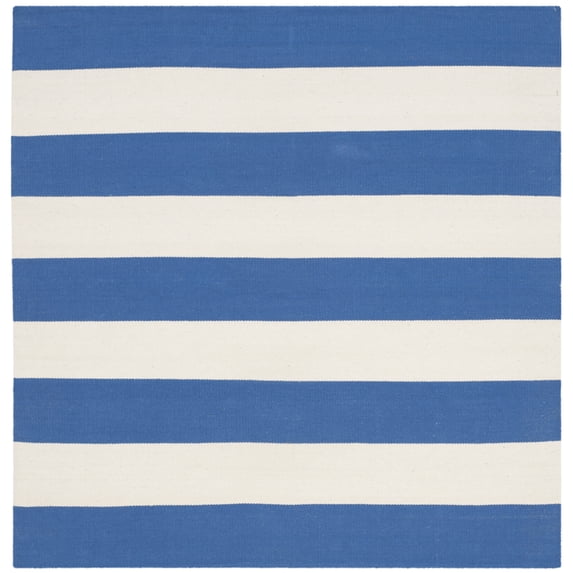 SAFAVIEH Montauk Saranna Striped Cotton Area Rug, Blue/Ivory, 4' x 4' Square