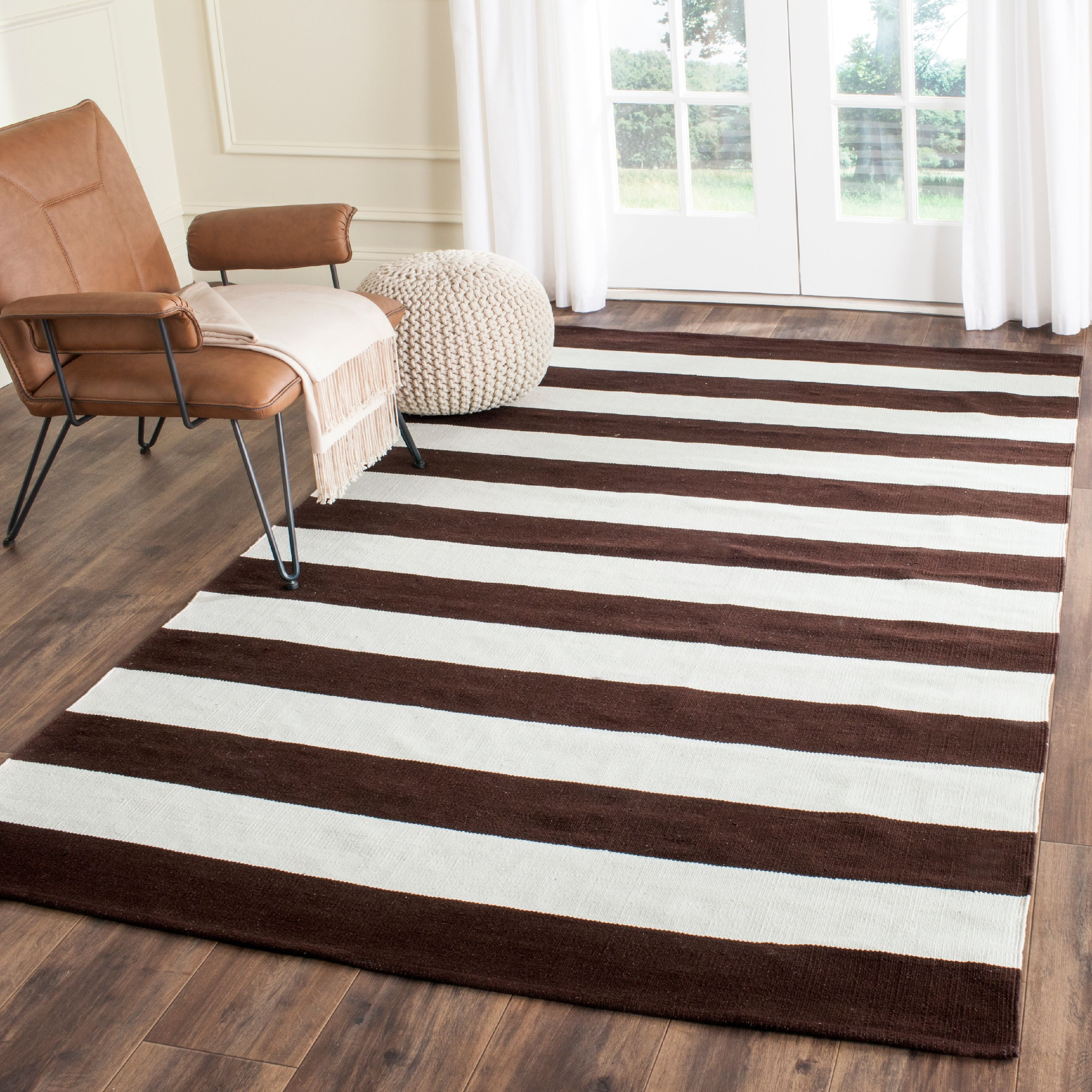 Coastal Breeze Chocolate & Ivory Stripe 9'x12' Cotton Area Rug