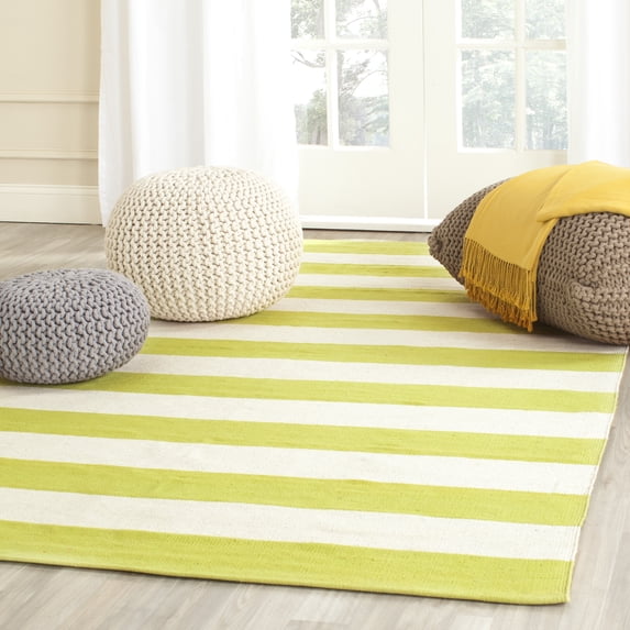 SAFAVIEH Montauk Saranna Striped Cotton Area Rug, Green/Ivory, 6' x 6' Square