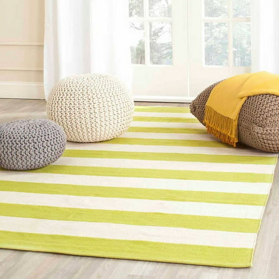 SAFAVIEH Montauk Saranna Striped Cotton Area Rug, Green/Ivory, 9' x 12'