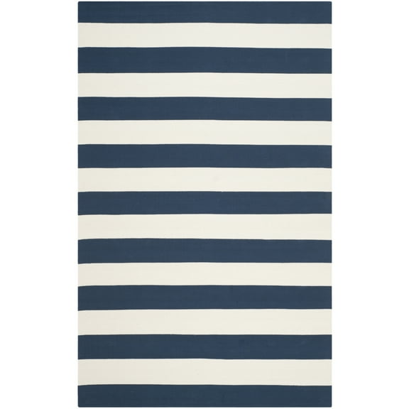 SAFAVIEH Montauk Saranna Striped Cotton Area Rug, Navy/Ivory, 12' x 15'