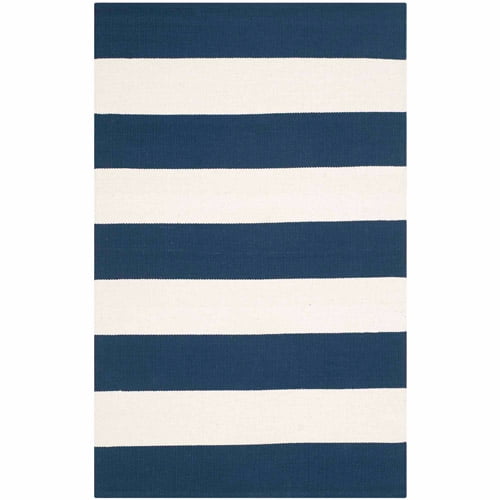 SAFAVIEH Montauk Saranna Striped Cotton Area Rug, Navy/Ivory, 9' x 12'