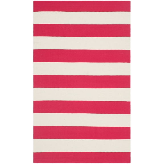 SAFAVIEH Montauk Saranna Striped Cotton Area Rug, Red/Ivory, 2'6" x 4'
