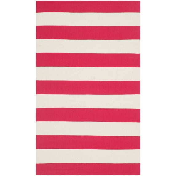 SAFAVIEH Montauk Saranna Striped Cotton Area Rug, Red/Ivory, 2'6" x 4'