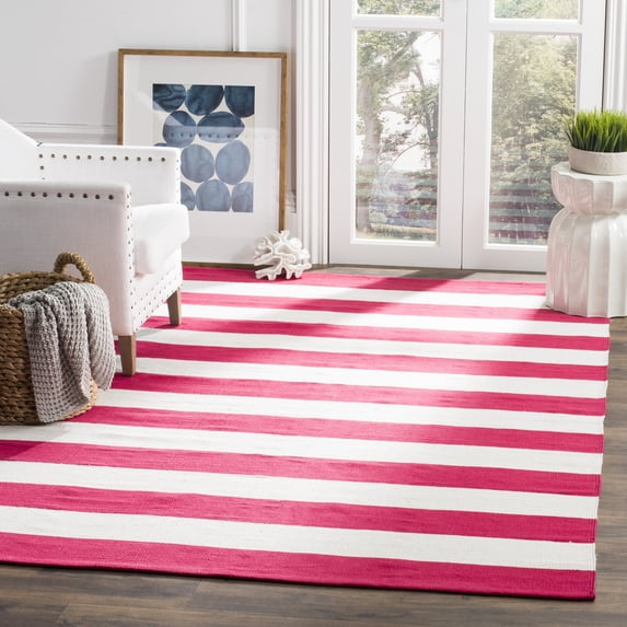 SAFAVIEH Montauk Saranna Striped Cotton Area Rug, Red/Ivory, 8' x 10'