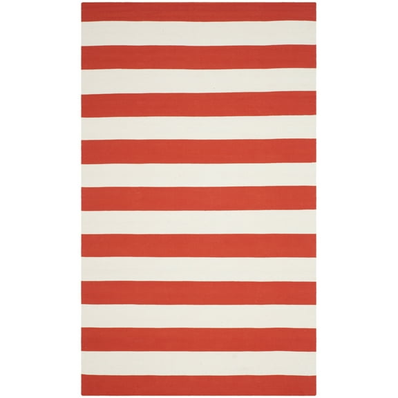 SAFAVIEH Montauk Saranna Striped Cotton Area Rug, Rust/Ivory, 6' x 9'