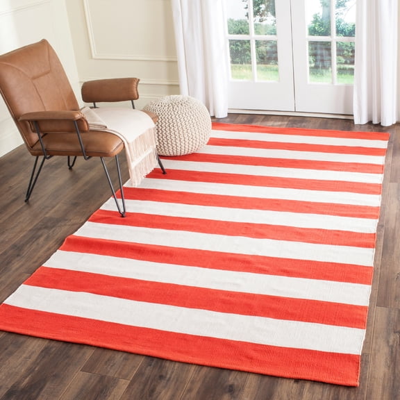 SAFAVIEH Montauk Saranna Striped Cotton Area Rug, Rust/Ivory, 8' x 10'
