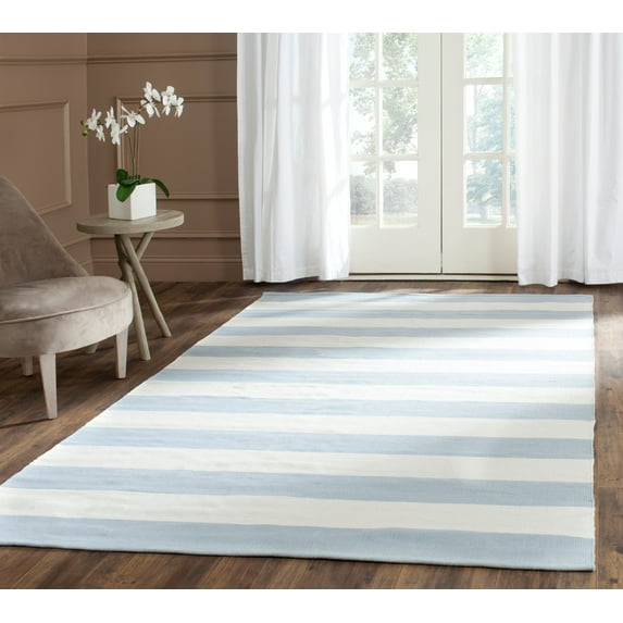 SAFAVIEH Montauk Saranna Striped Cotton Area Rug, Sky Blue/Ivory, 6' x 9'
