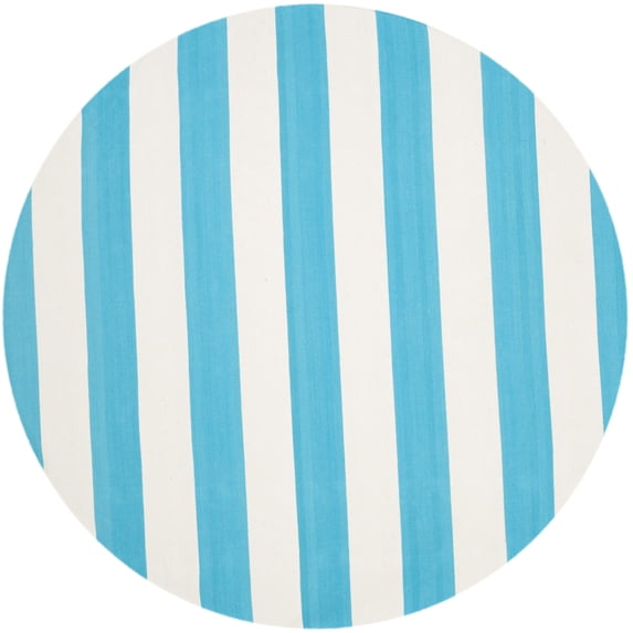 SAFAVIEH Montauk Saranna Striped Cotton Area Rug, Turquoise/Ivory, 6' x 6' Round