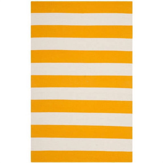 SAFAVIEH Montauk Saranna Striped Cotton Area Rug, Yellow/Ivory, 4' x 4' Round