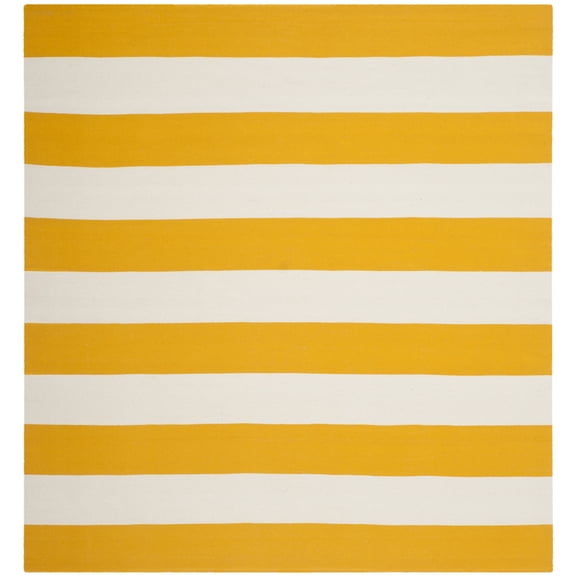 SAFAVIEH Montauk Saranna Striped Cotton Area Rug, Yellow/Ivory, 8' x 8' Square