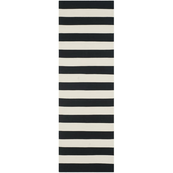 SAFAVIEH Montauk Saranna Striped Cotton Runner Rug, Black/Ivory, 2'3" x 11'7"