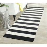 SAFAVIEH Montauk Saranna Striped Cotton Runner Rug, Black/Ivory, 2'3" x 8'