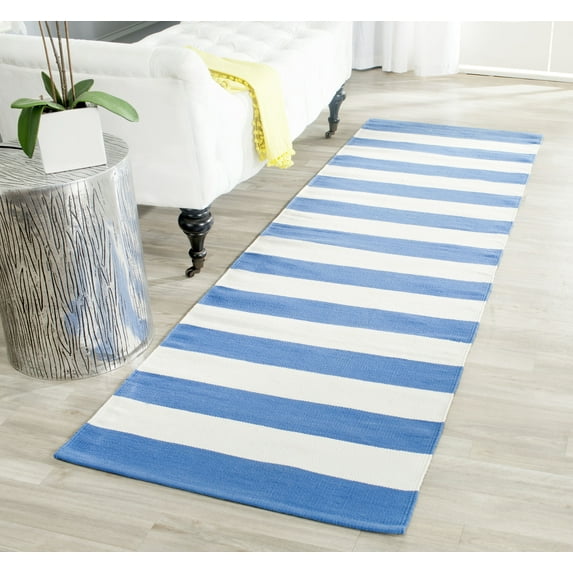 SAFAVIEH Montauk Saranna Striped Cotton Runner Rug, Blue/Ivory, 2'3" x 11'7"