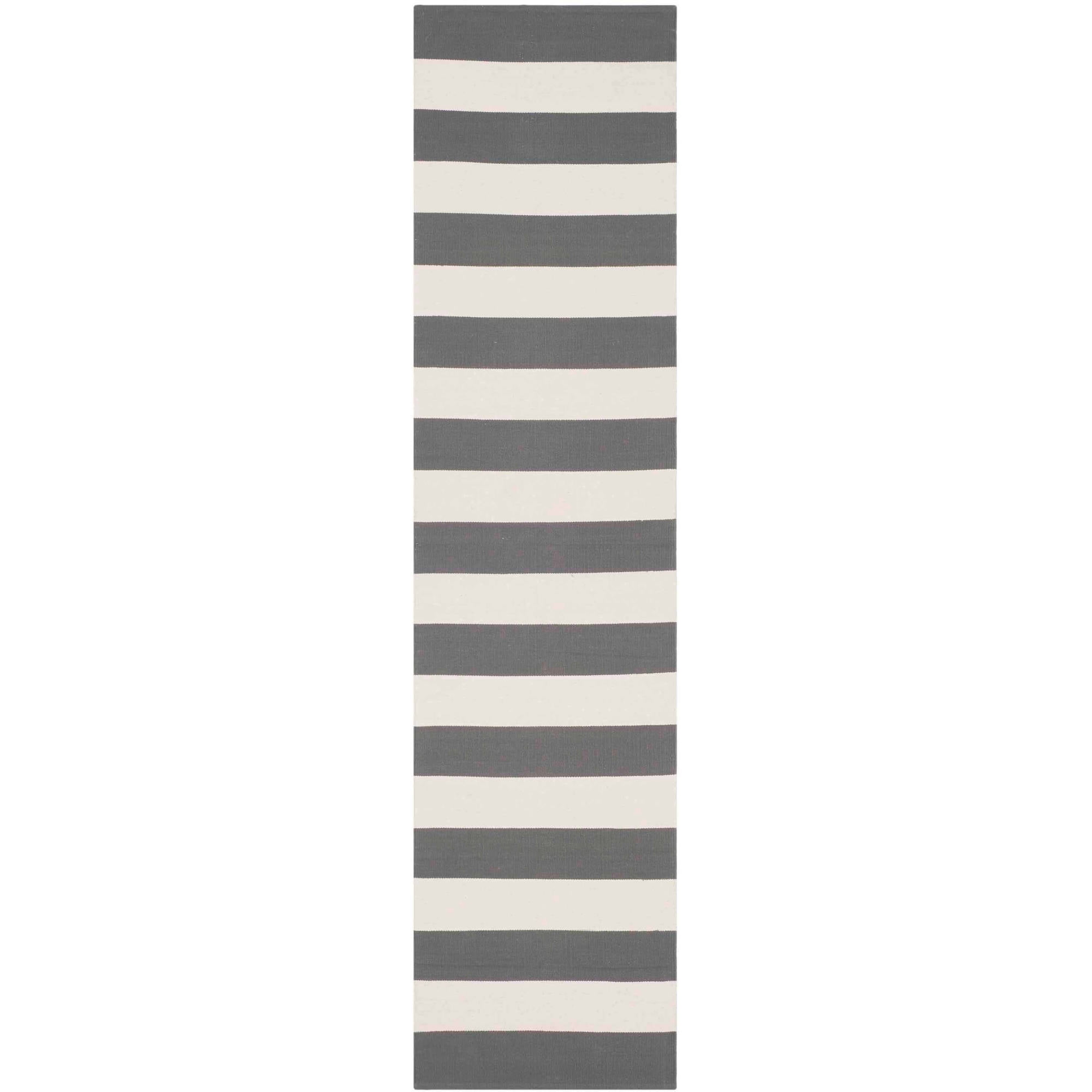 SAFAVIEH Montauk Saranna Striped Cotton Runner Rug, Grey/Ivory, 2'3" x
